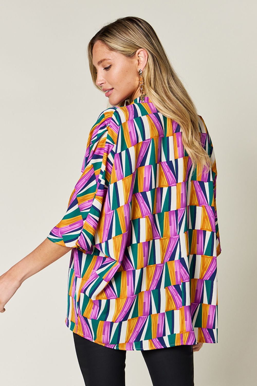 Double Take Full Size Geometric Notched Dolman Sleeve Top - Charming Charlie