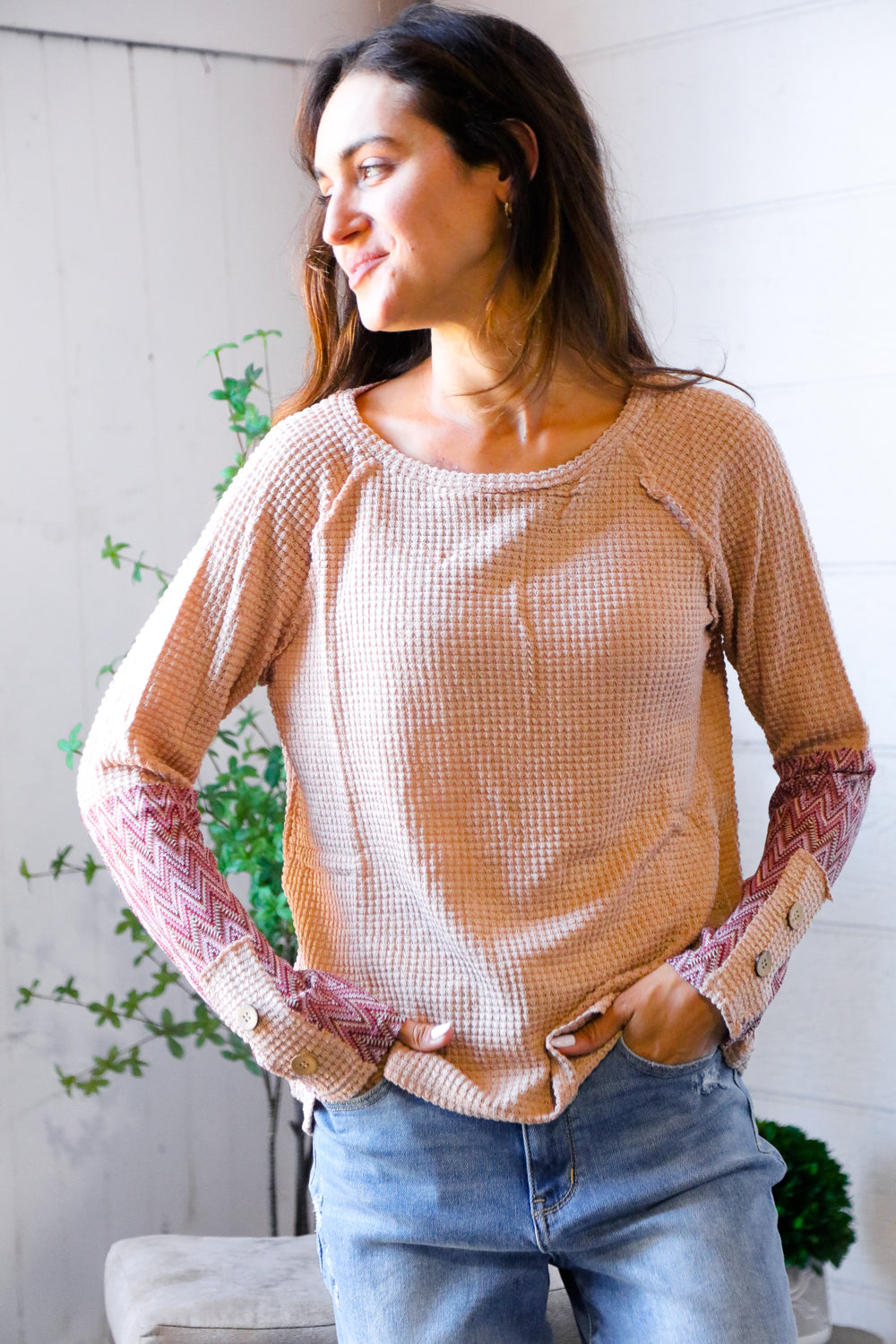 Zigzag Charm Blush Thermal Long Sleeve - Charming Charlie