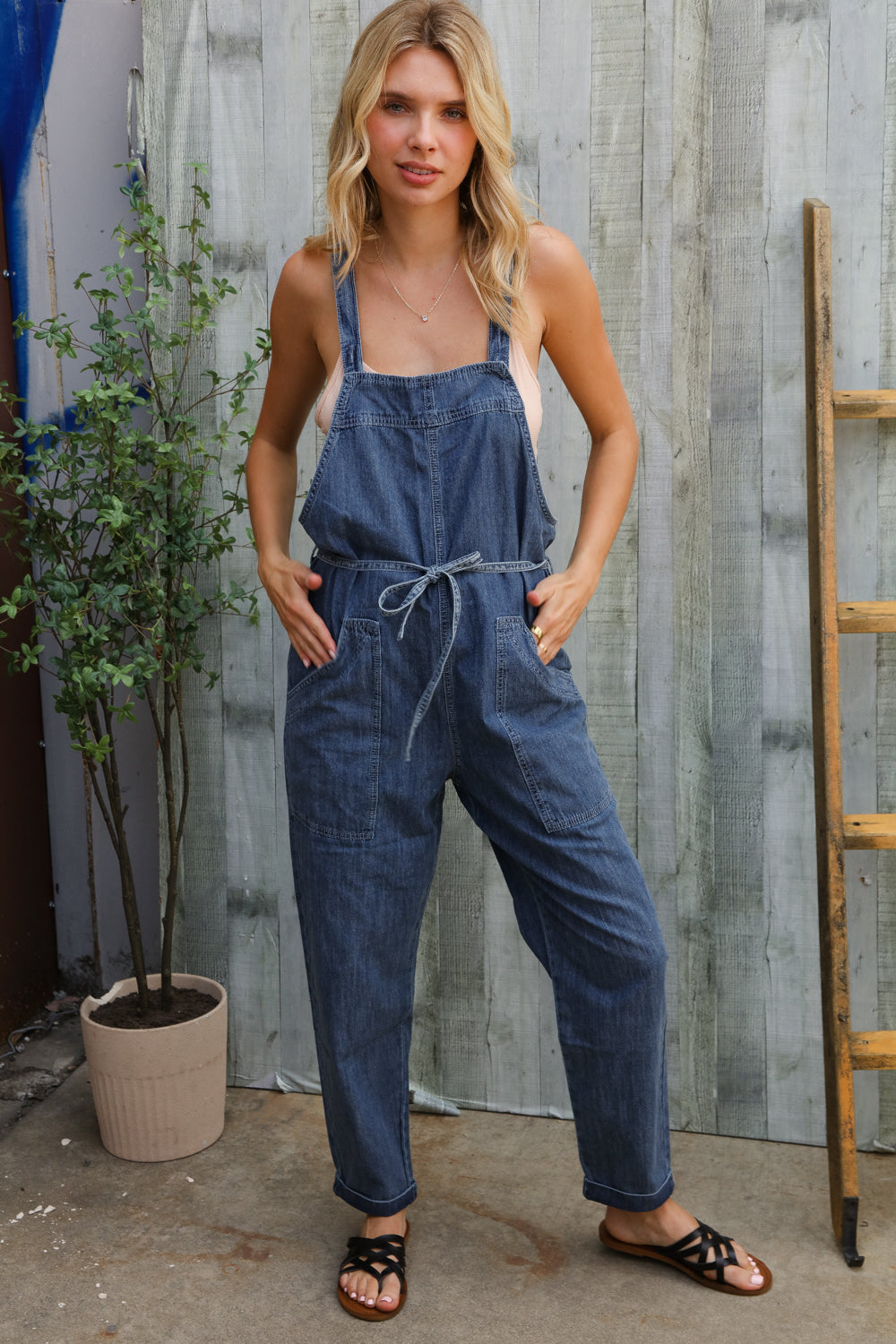 Weekend Ready Cotton Denim Baggy Leg Bib Overall Jumper - Charming Charlie