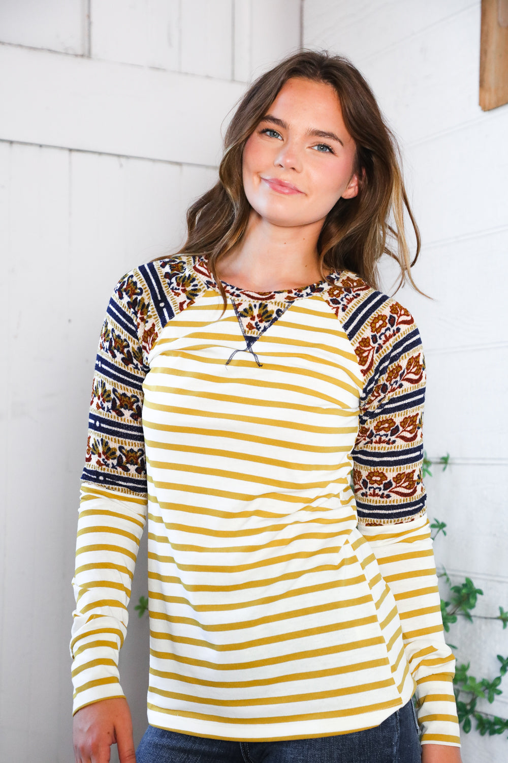 Stripes for Days Vintage Floral Raglan - Charming Charlie
