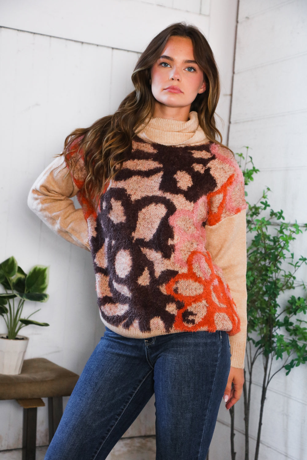 Blooms in Autumn Turtleneck Cozy Sweater - Charming Charlie