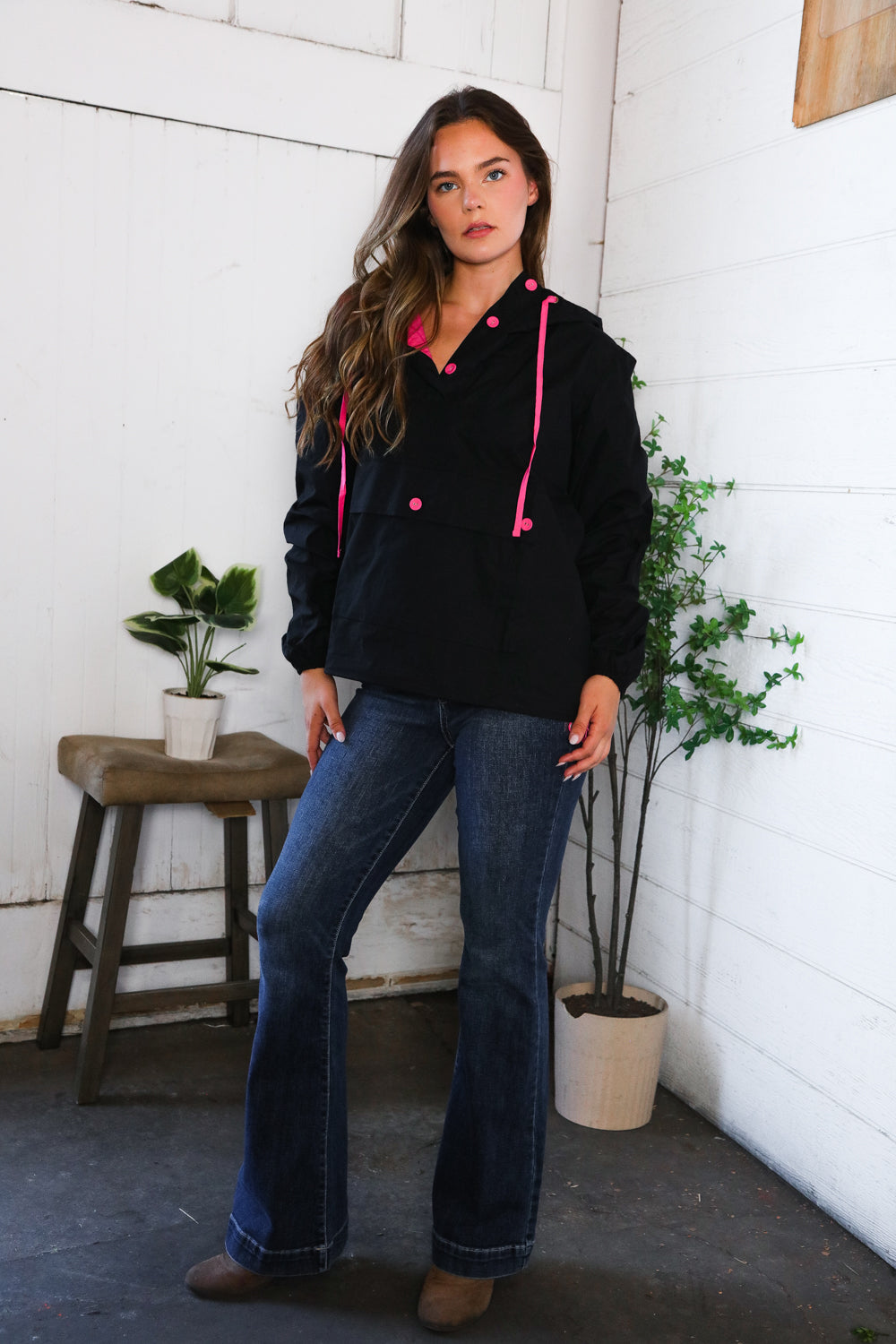Glow Up Pink and Black Hooded Jacket - Charming Charlie