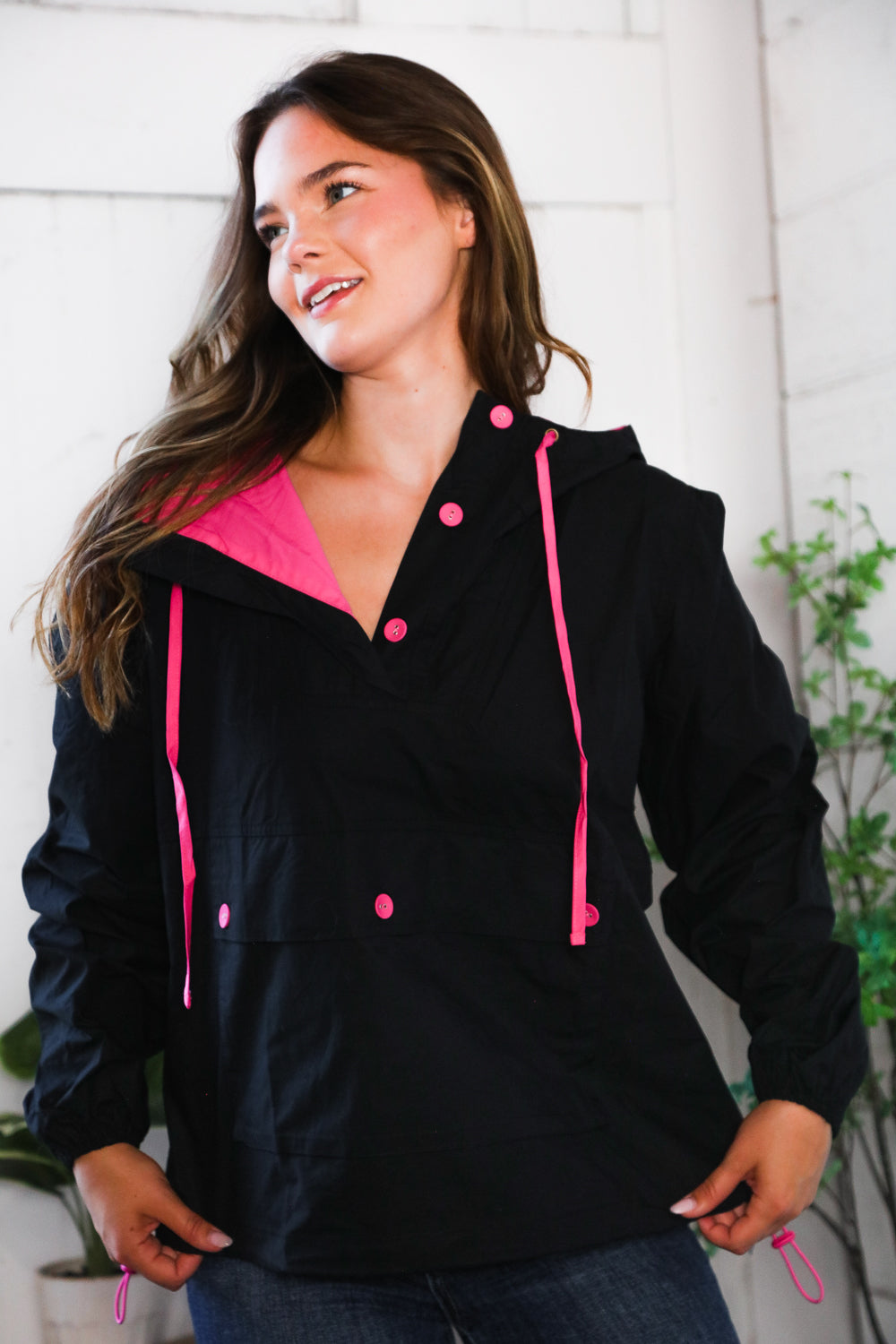 Glow Up Pink and Black Hooded Jacket - Charming Charlie