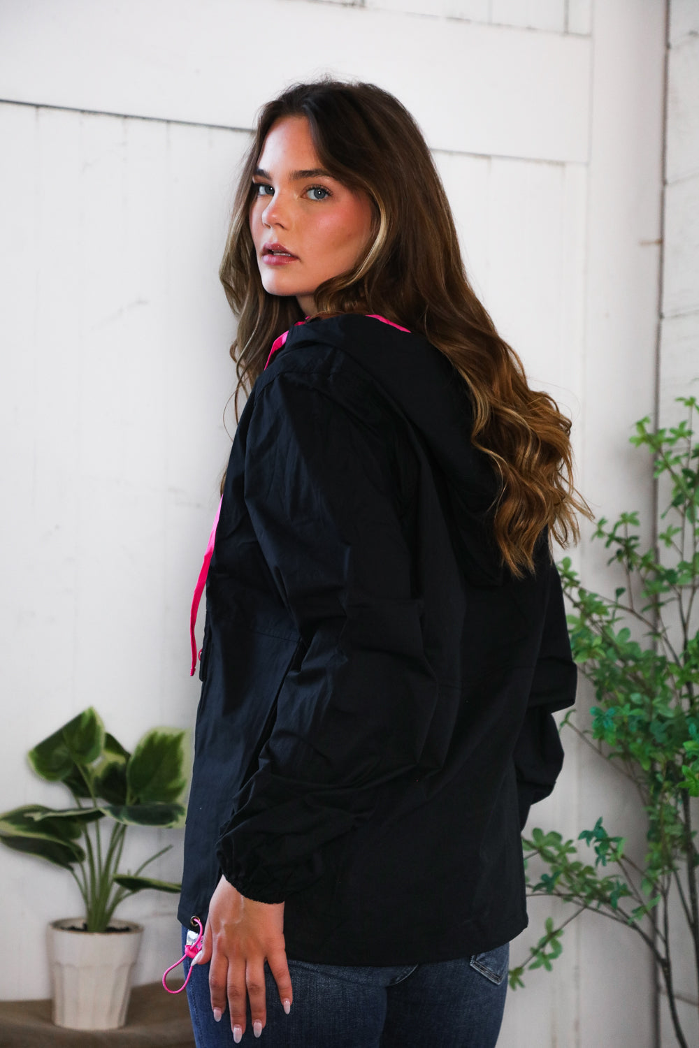 Glow Up Pink and Black Hooded Jacket - Charming Charlie