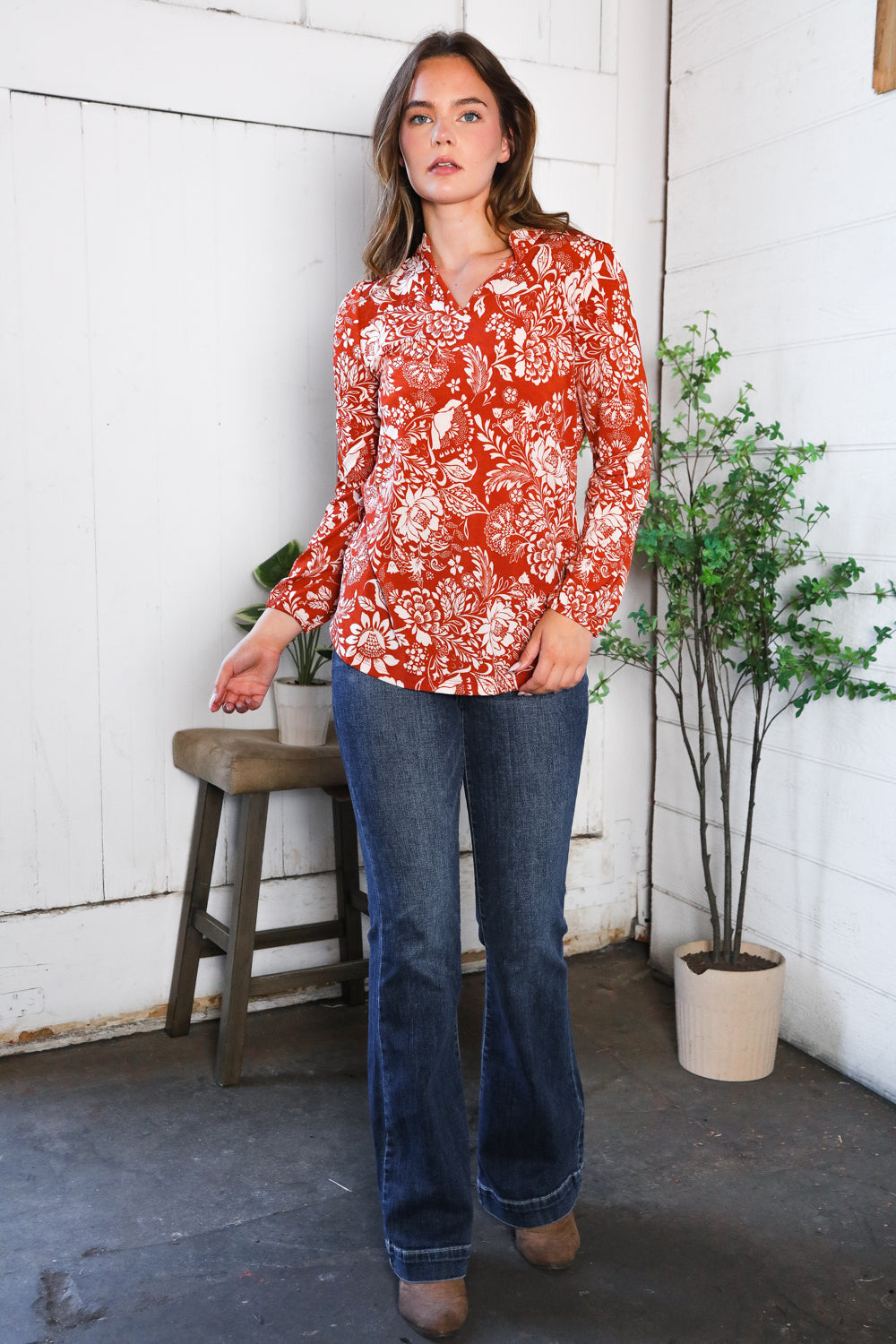 Vintage Botanical Rust Top - Charming Charlie