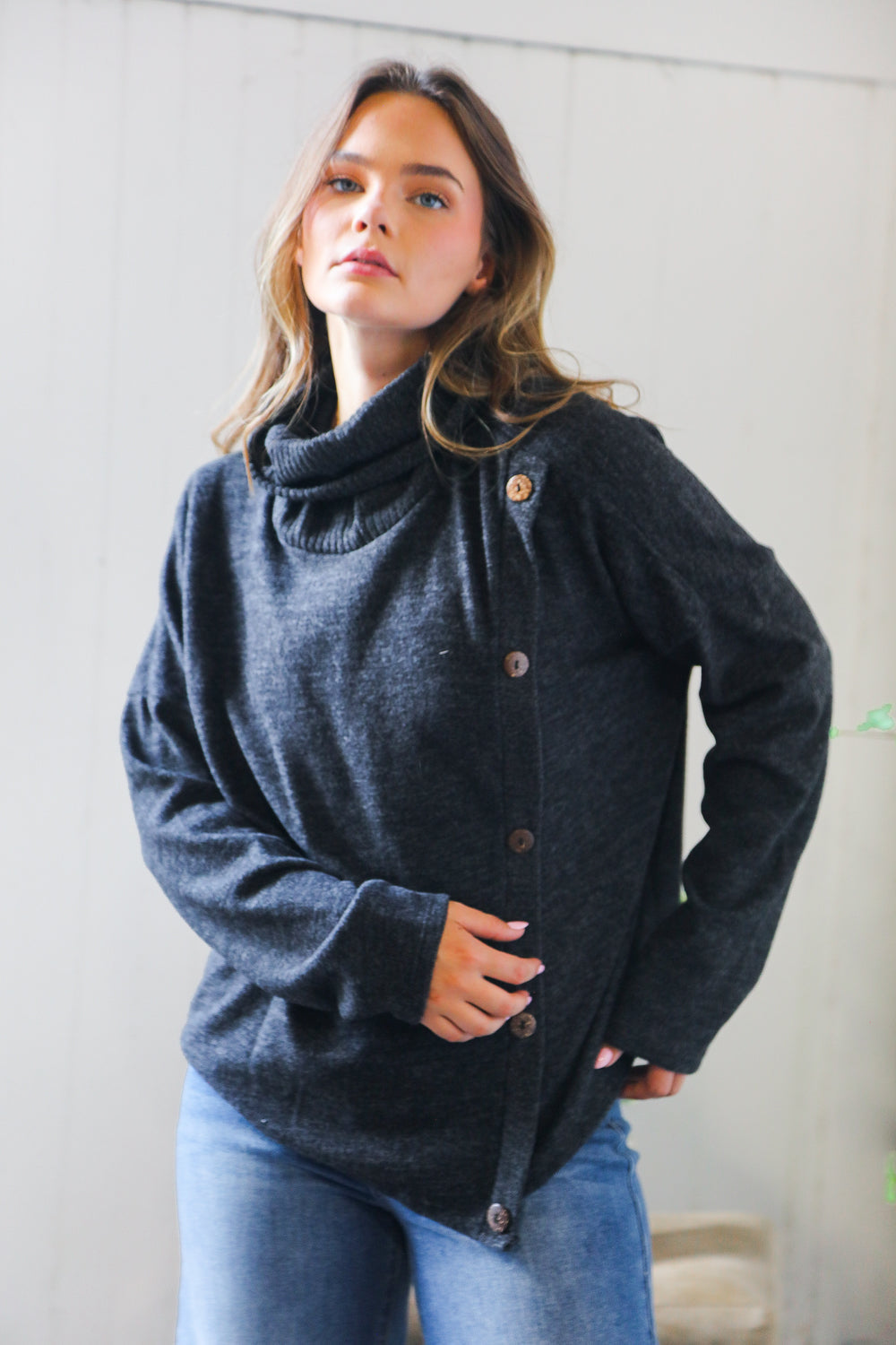 Buttoned Bliss Black Cozy Sweater - Charming Charlie