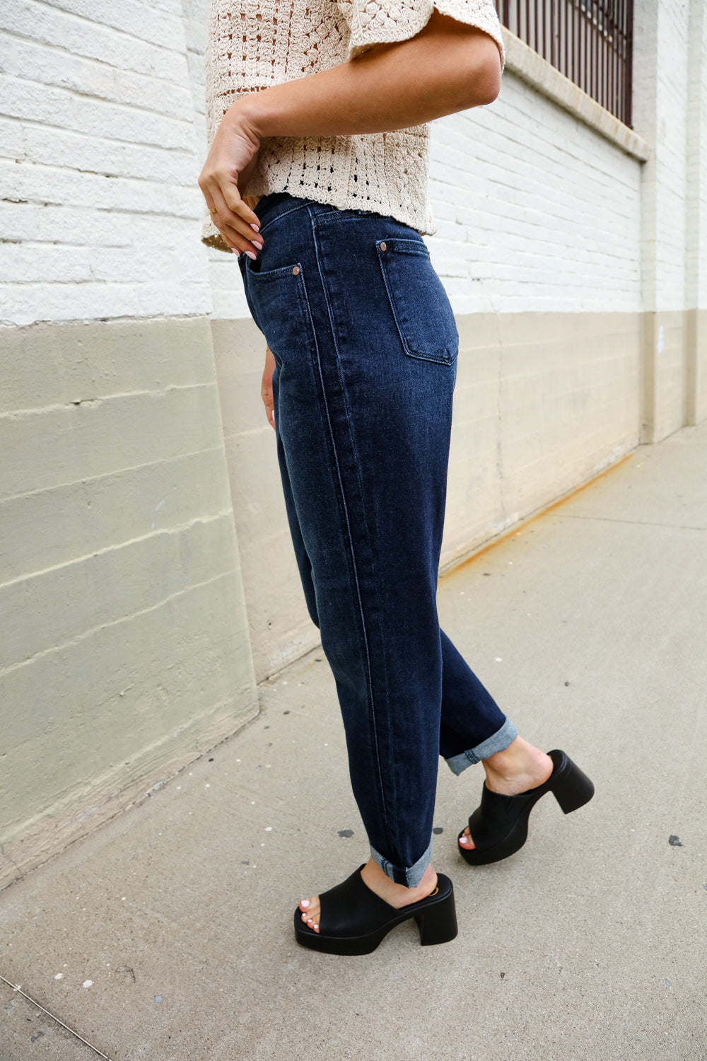 Judy Blue High-Rise Boyfriend Dark Blue Wash Jeans - Charming Charlie