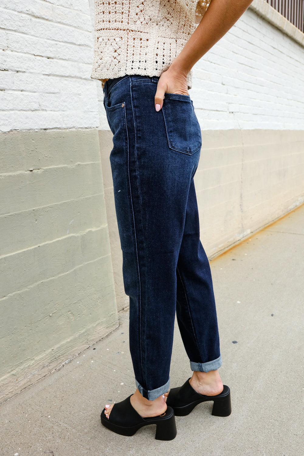 Judy Blue High-Rise Boyfriend Dark Blue Wash Jeans - Charming Charlie