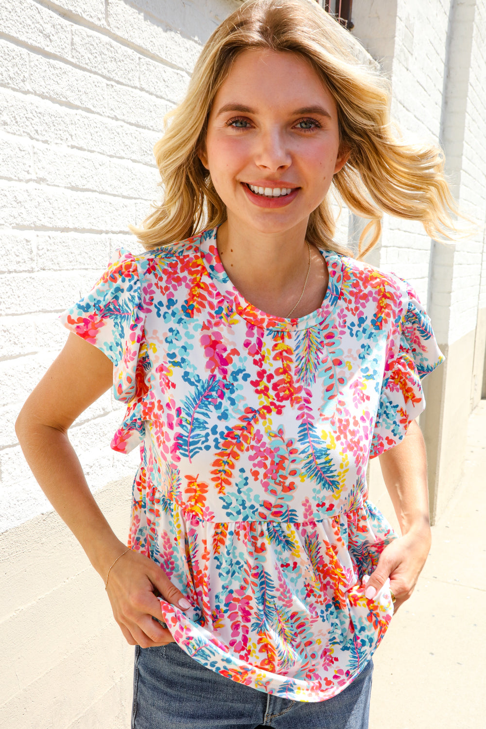 Perfect Find Ivory Floral Leaf Print Short Sleeve Babydoll Top - Charming Charlie