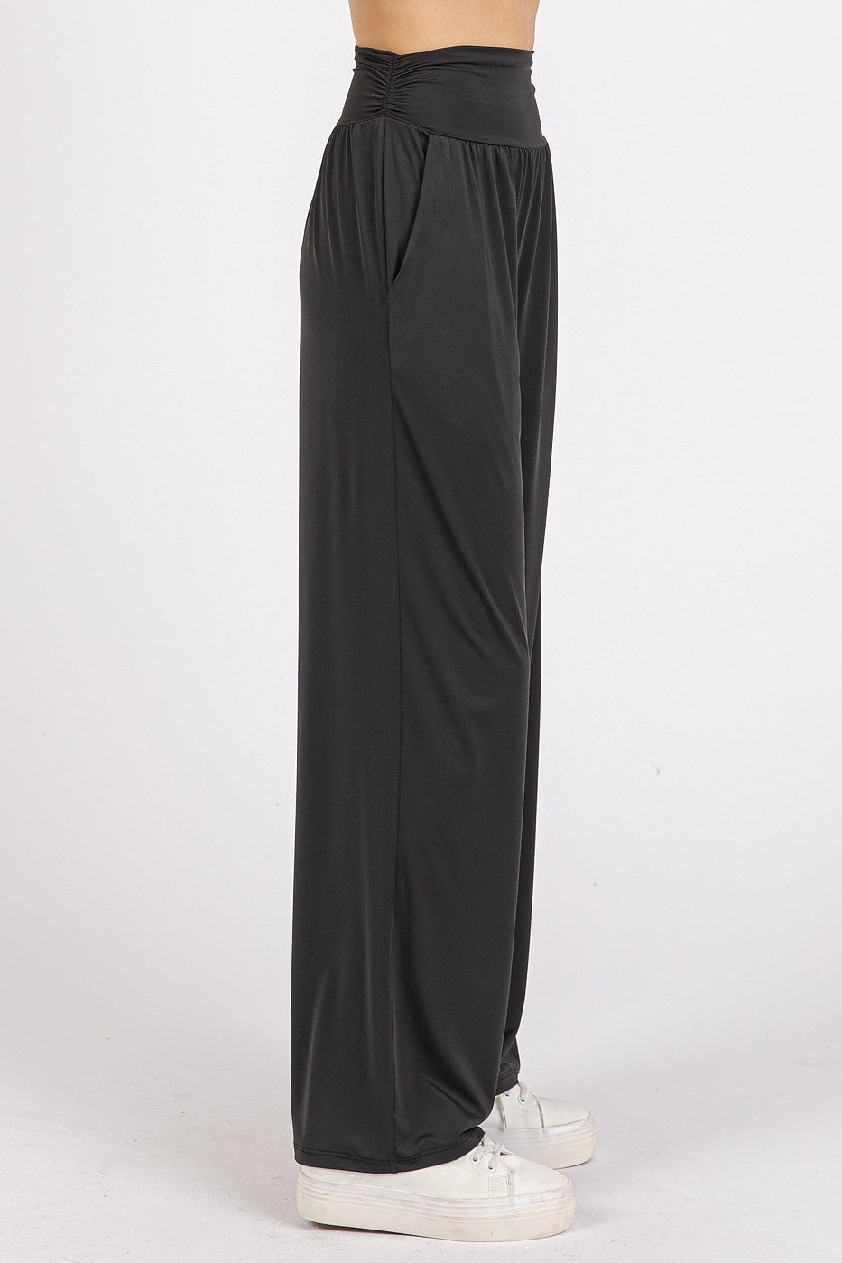 Mittoshop Stretch Banded Waist Wide Leg Pants with Pockets - Charming Charlie