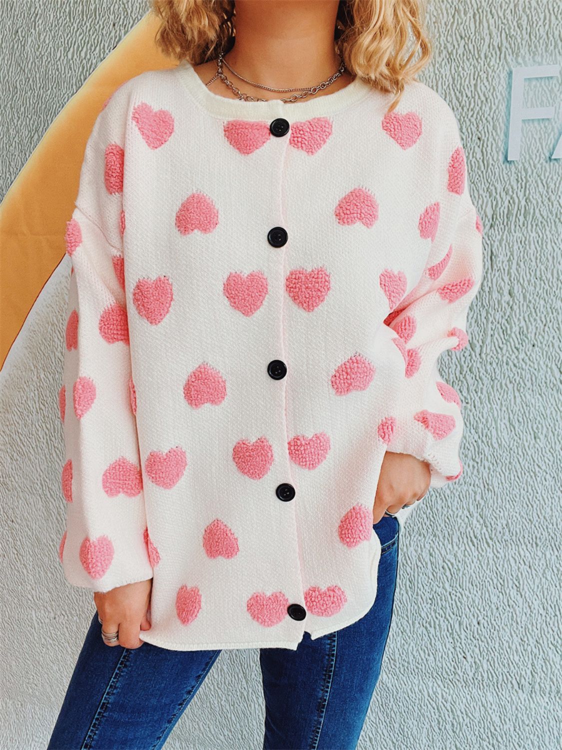 Heart Button Up Long Sleeve Cardigan - Charming Charlie