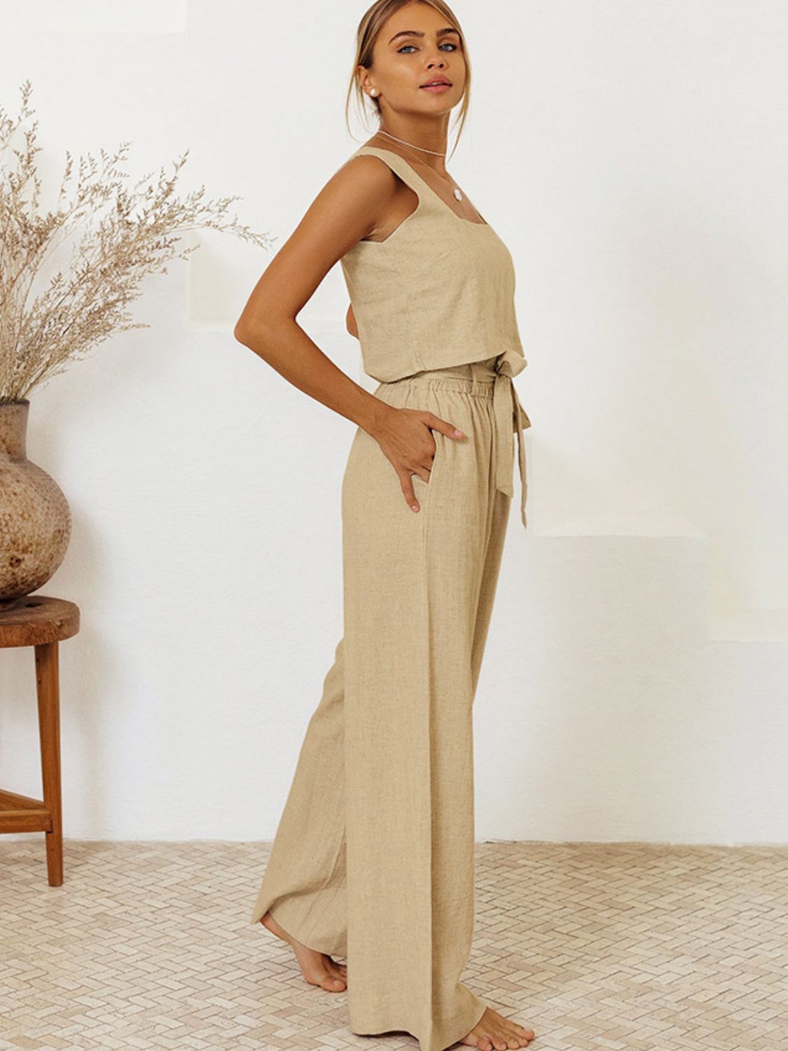 Square Neck Sleeveless Top and Pants Set - Charming Charlie
