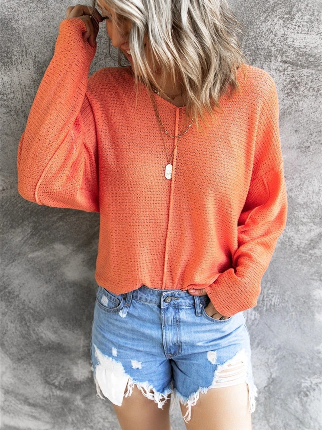 V-Neck Drop Shoulder Knit Top - Charming Charlie
