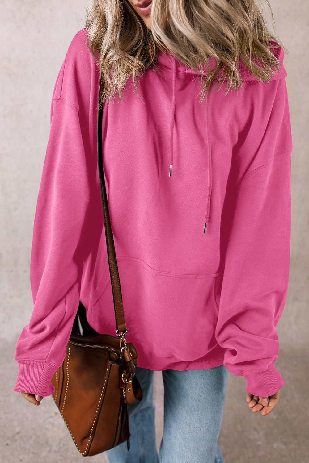 Drawstring Pocketed Long Sleeve Hoodie - Charming Charlie