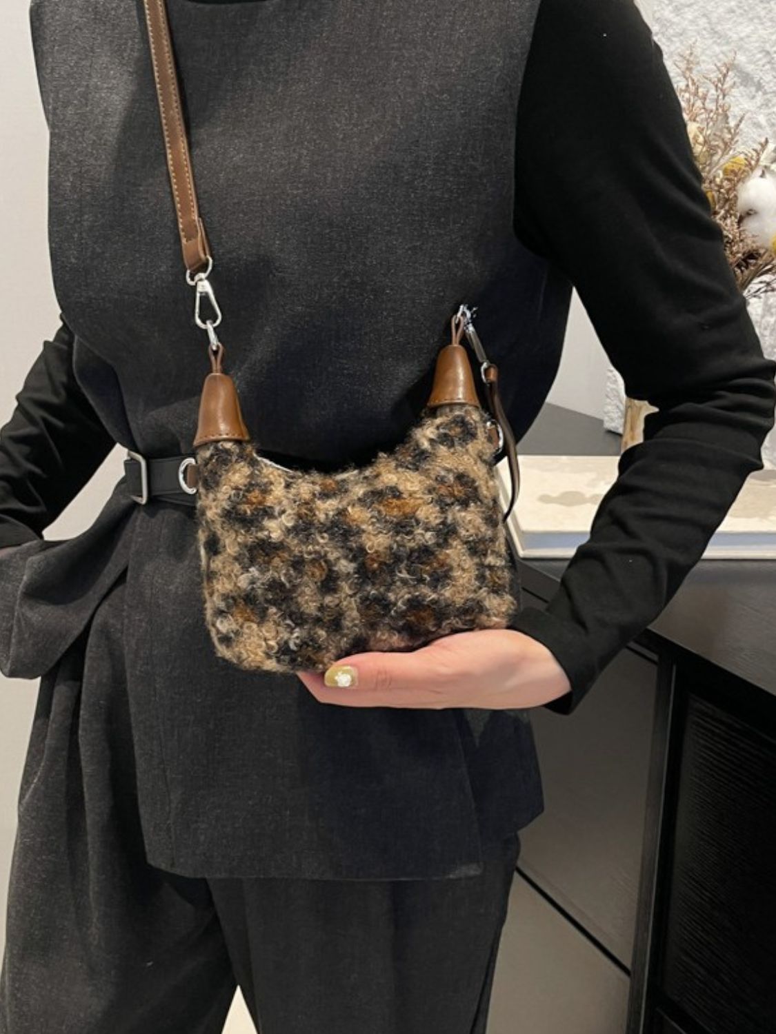 Fuzzy Polyester Mini Handbag with Zipper - Charming Charlie
