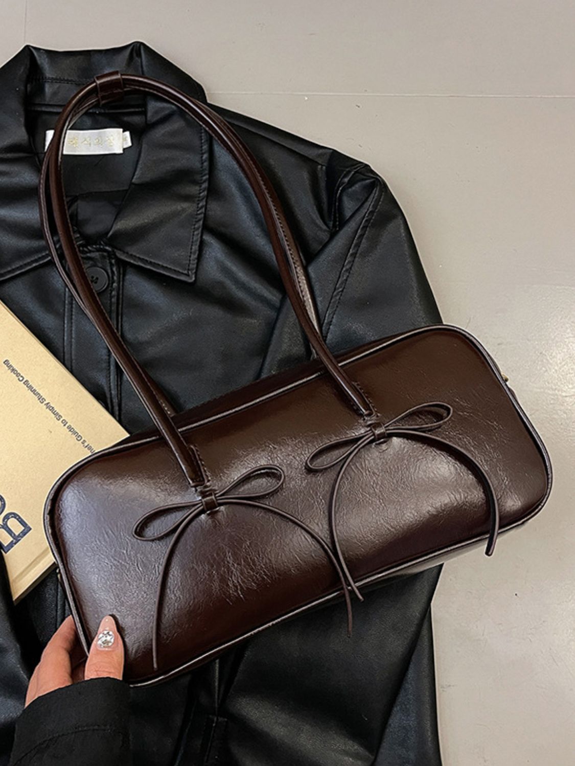 PU Leather Bow Trim Shoulder Bag - Charming Charlie