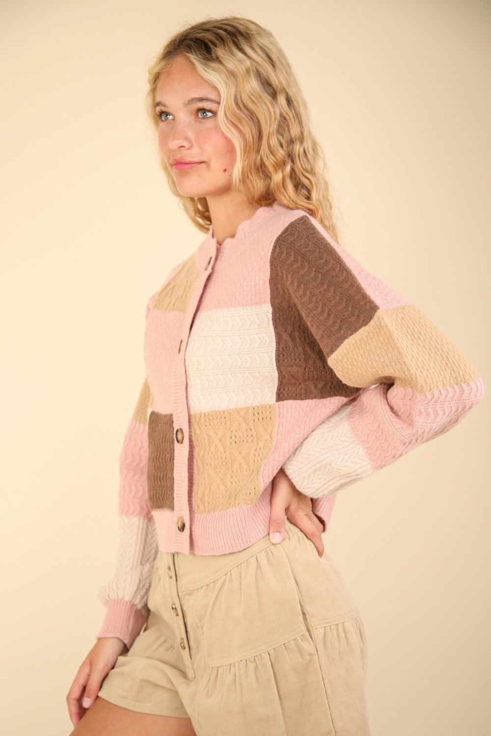 VERY J Color Block Button Down Textured Sweater Cardigan - Charming Charlie