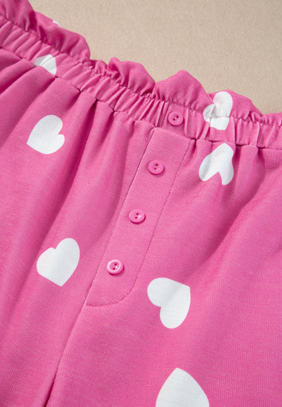 Heart Round Neck Long Sleeve Top and Elastic Waist Shorts Set - Charming Charlie
