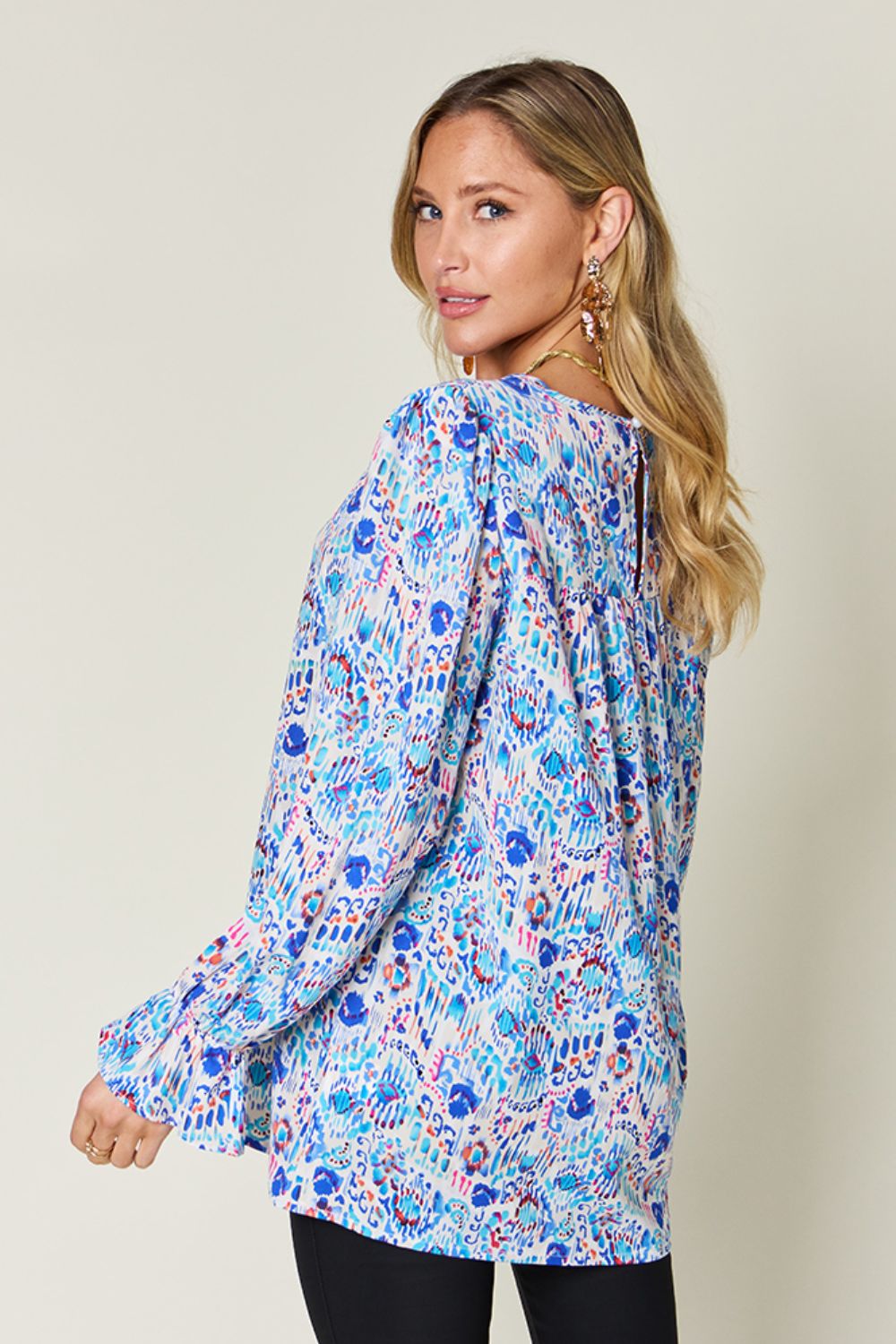 Double Take Full Size Printed Flounce Sleeve Blouse - Charming Charlie