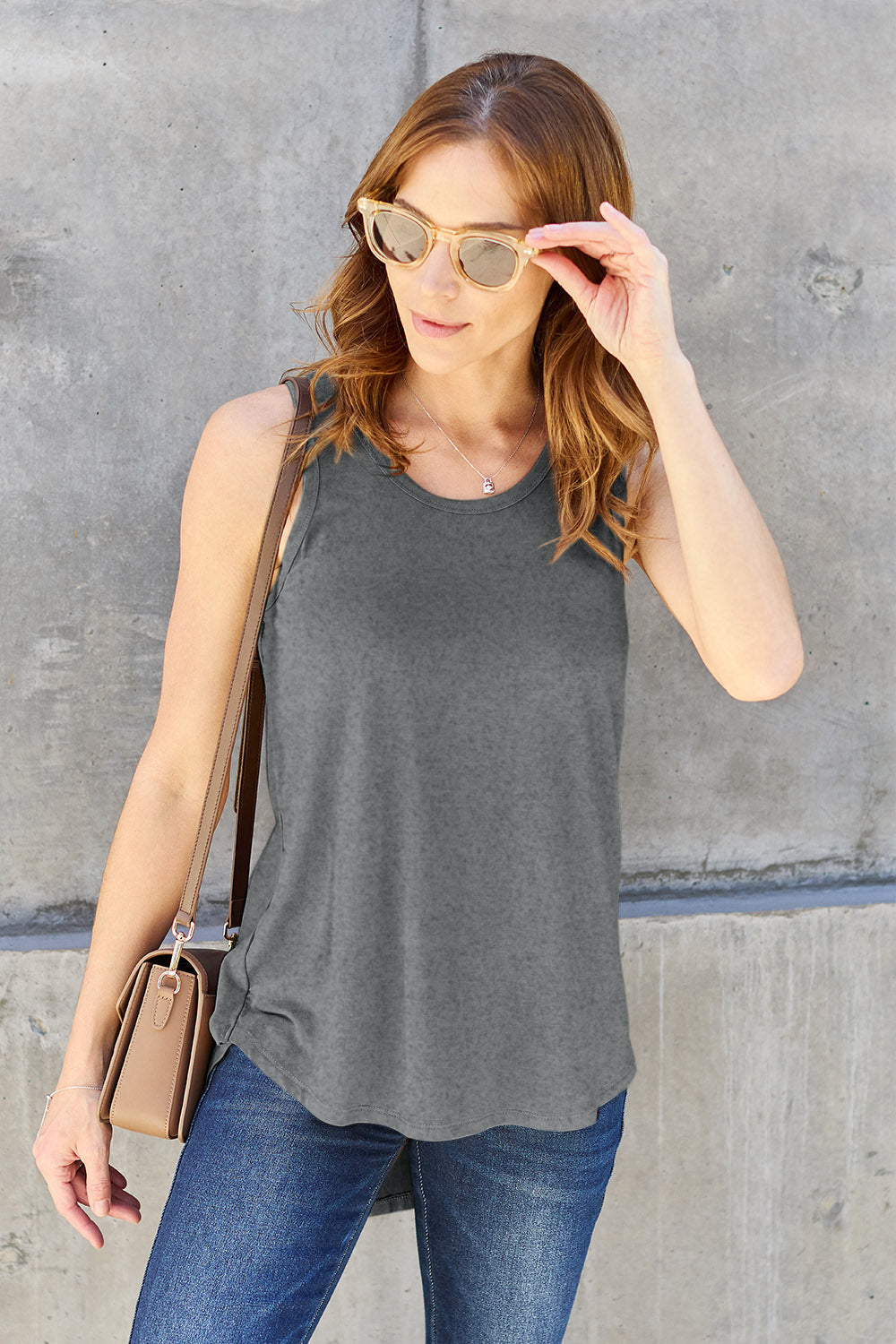 Basic Bae Full Size Round Neck Curved Hem Tank - Charming Charlie
