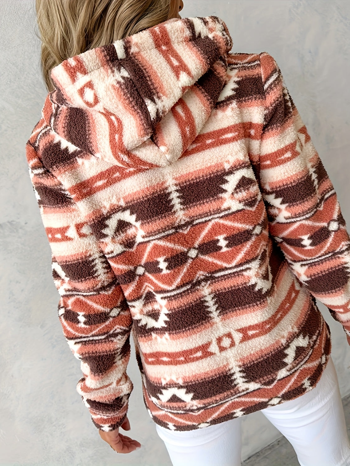Geometric Zip Up Long Sleeve Hooded Jacket - Charming Charlie