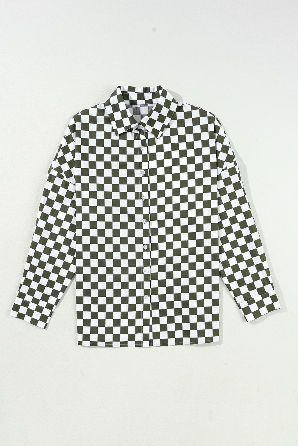 Checkered Collared Neck Long Sleeve Shirt - Charming Charlie