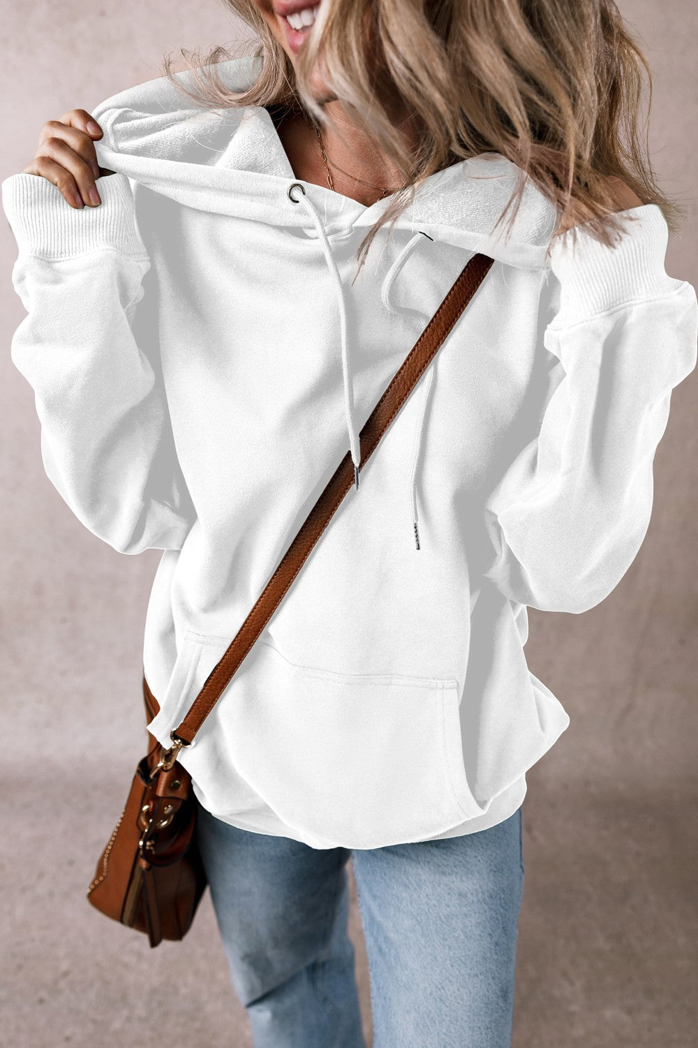 Drawstring Pocketed Long Sleeve Hoodie - Charming Charlie