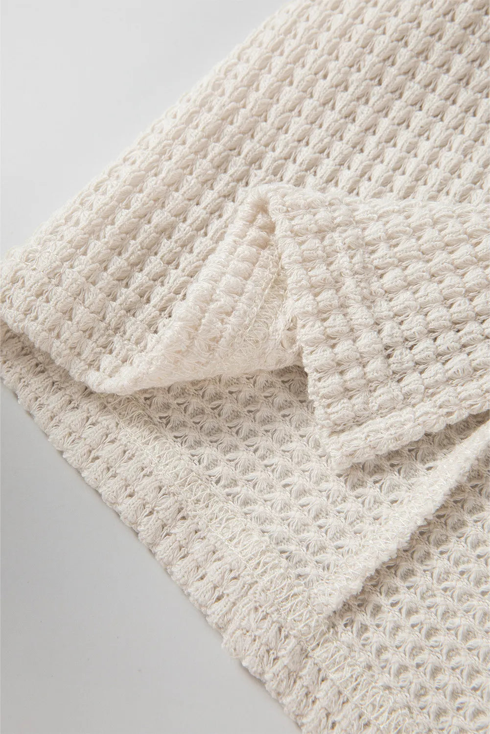 Waffle-Knit Slit Round Neck Long Sleeve Top - Charming Charlie
