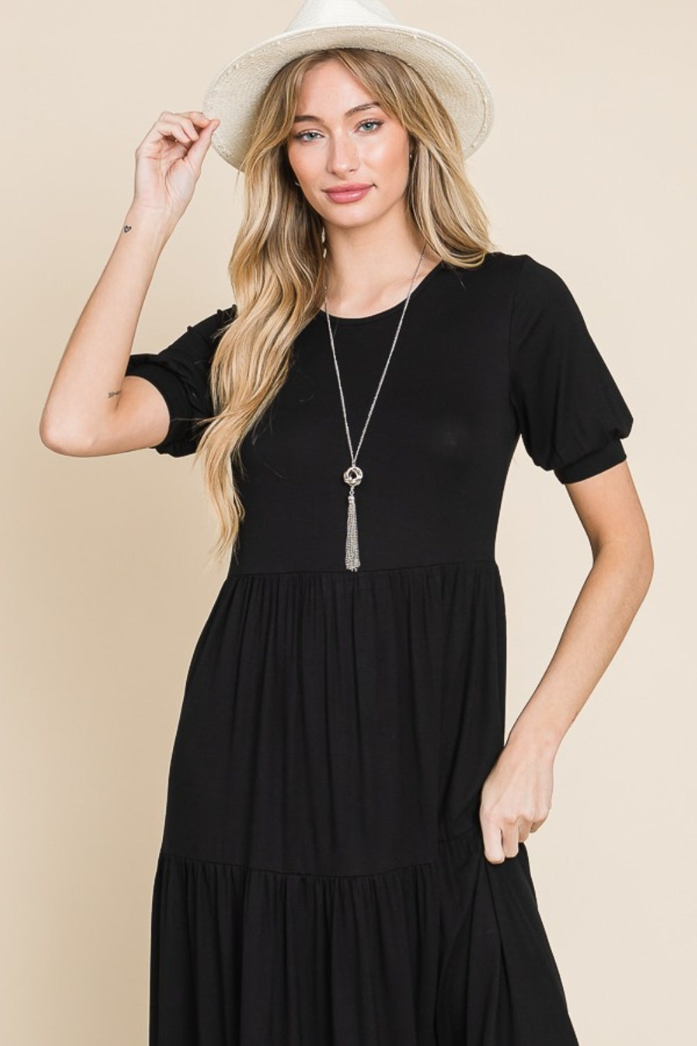 BOMBOM Short Sleeve Tiered Maxi Dress - Charming Charlie