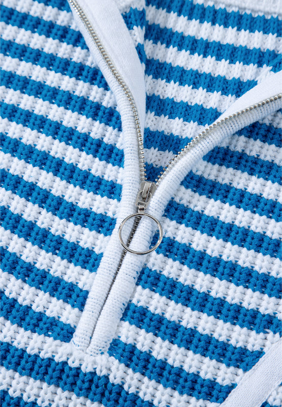Striped Half Zip Mock Neck Long Sleeve Sweater - Charming Charlie