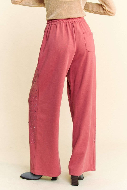 Davi & Dani Rhinestone Drawstring Wide Leg Pants - Charming Charlie