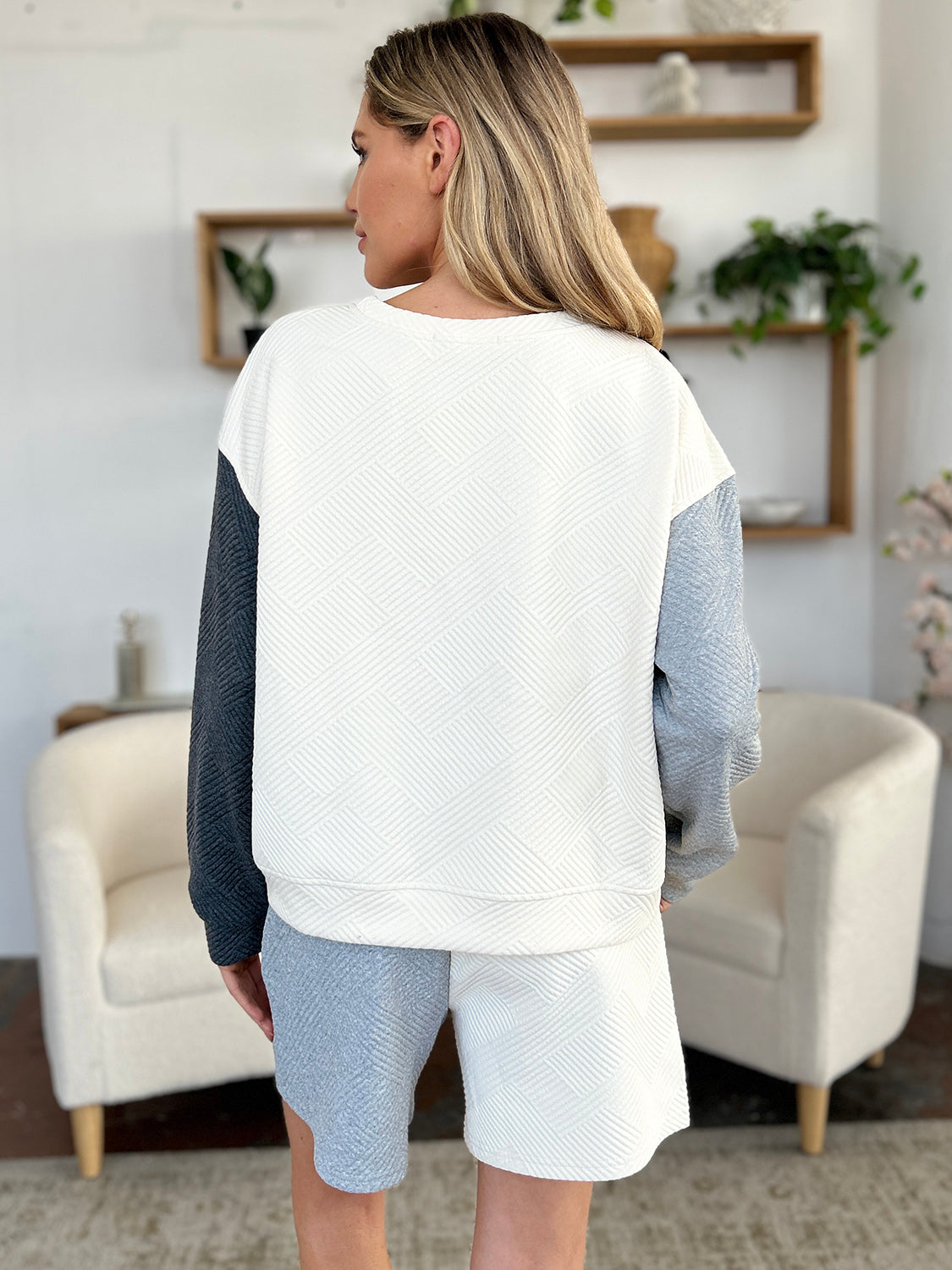 Double Take Full Size Contrast Drop Shoulder Top and Shorts Set - Charming Charlie