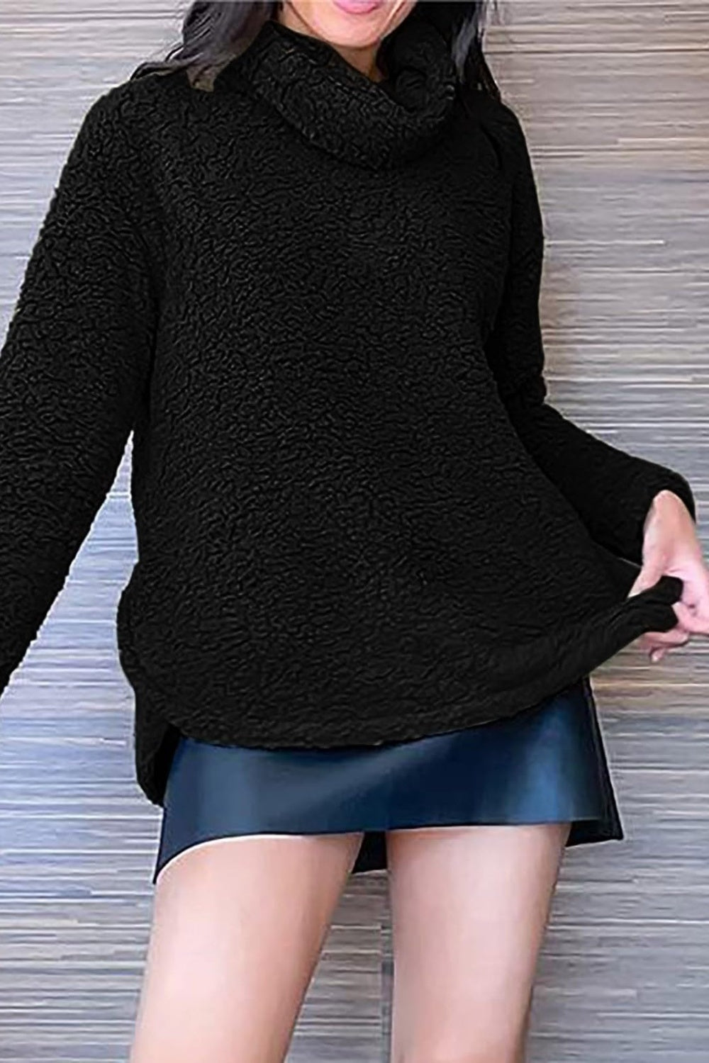 Fuzzy Turtleneck Long Sleeve Sweatshirt - Charming Charlie
