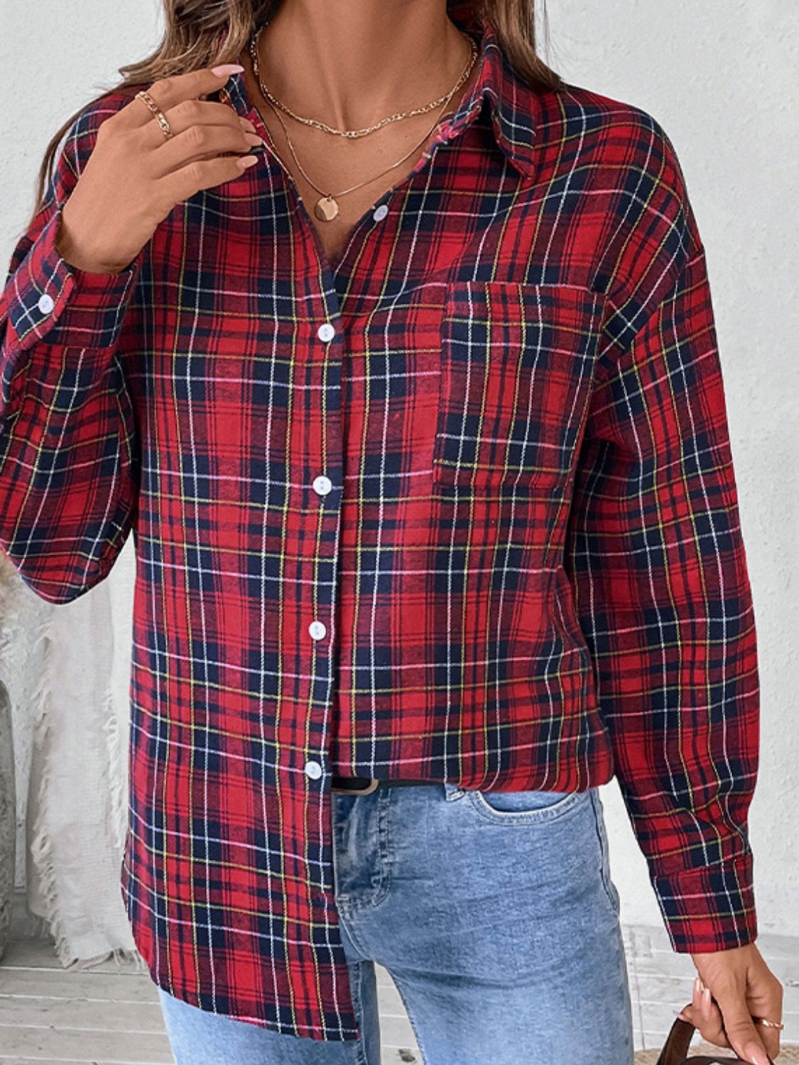 Perfee Plaid Button Up Long Sleeve Shirt - Charming Charlie