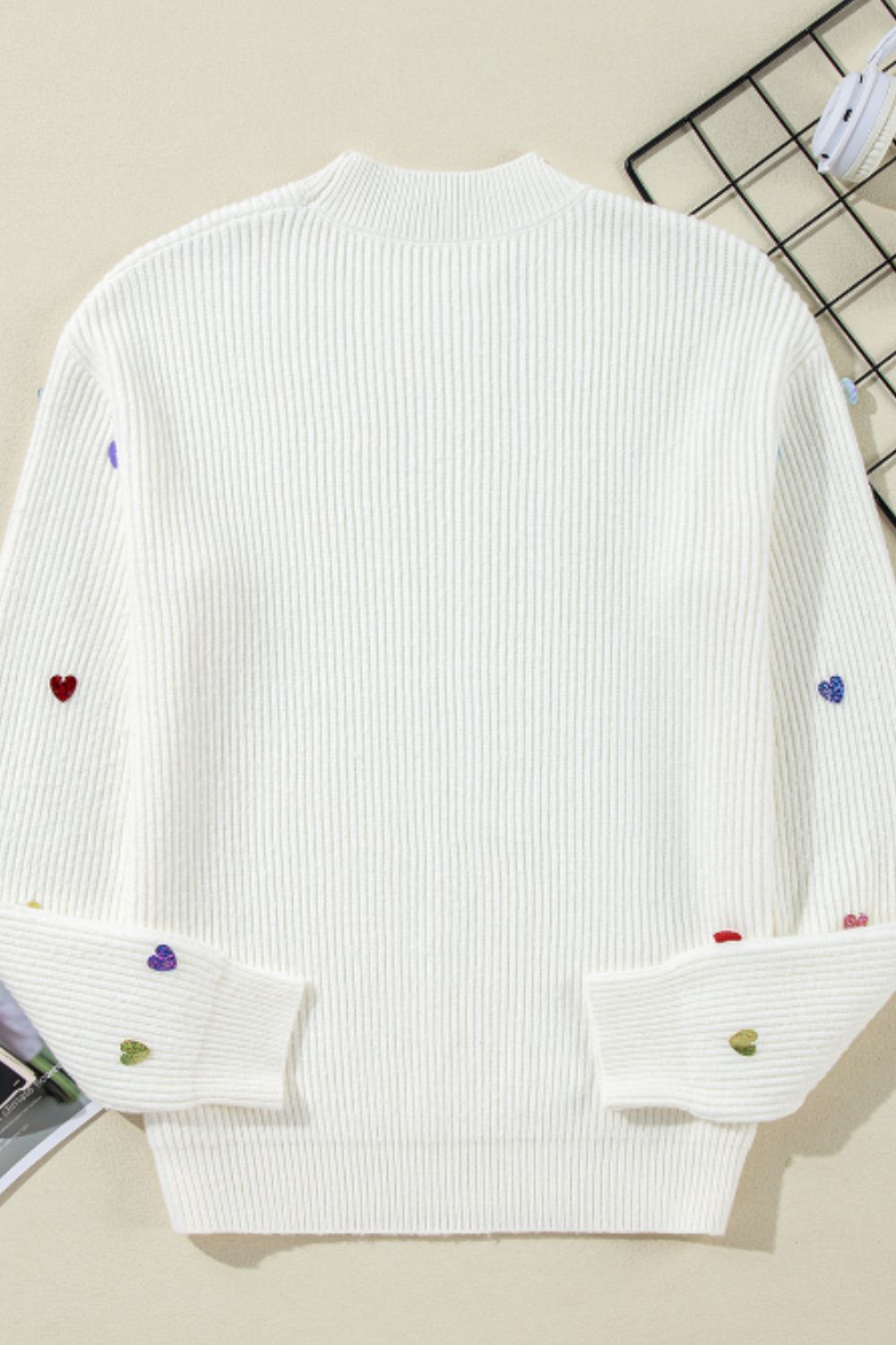 Heart Sequin Round Neck Long Sleeve Sweater - Charming Charlie