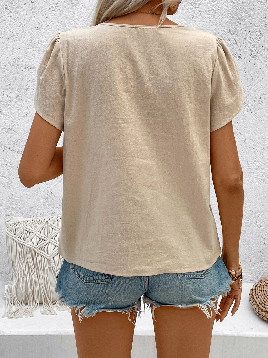 Notched Short Sleeve Blouse - Charming Charlie