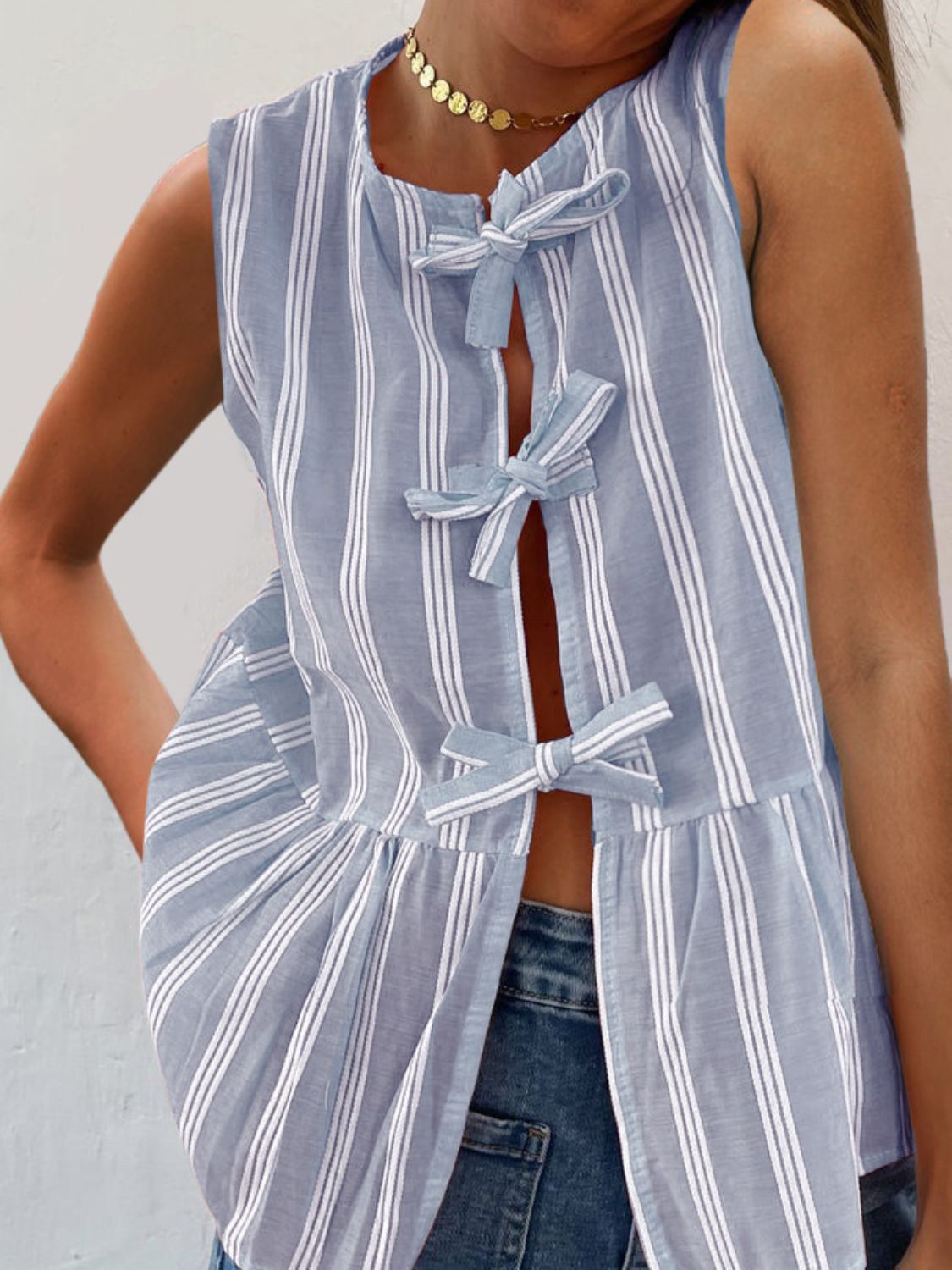 Tied Striped Round Neck Tank - Charming Charlie