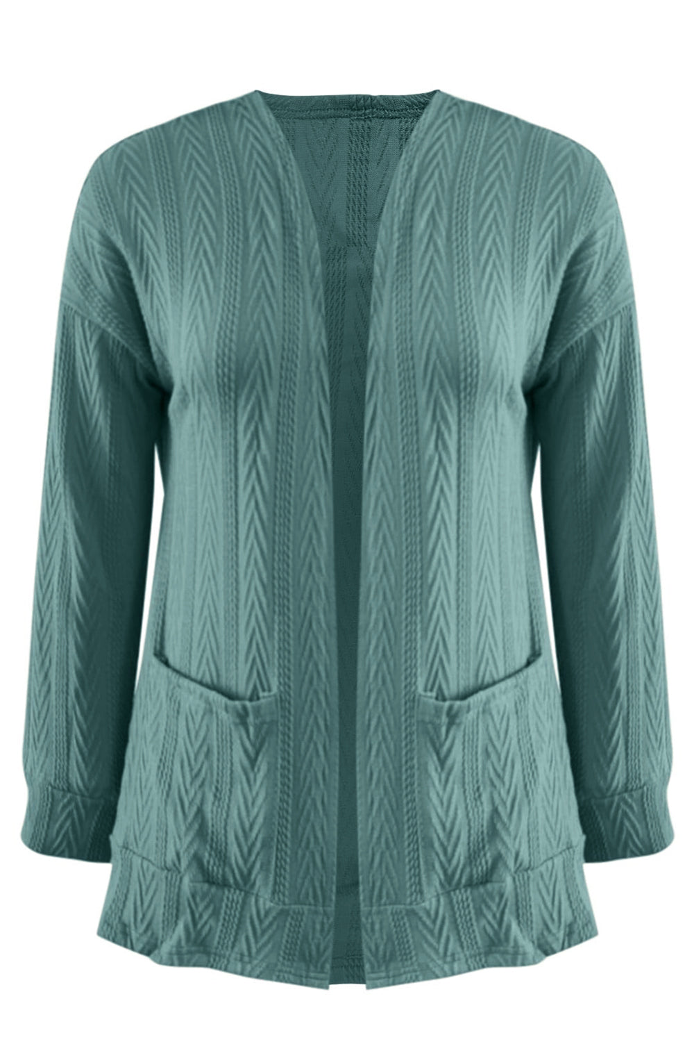Full Size Textured Open Front Long Sleeve Cardigan - Charming Charlie