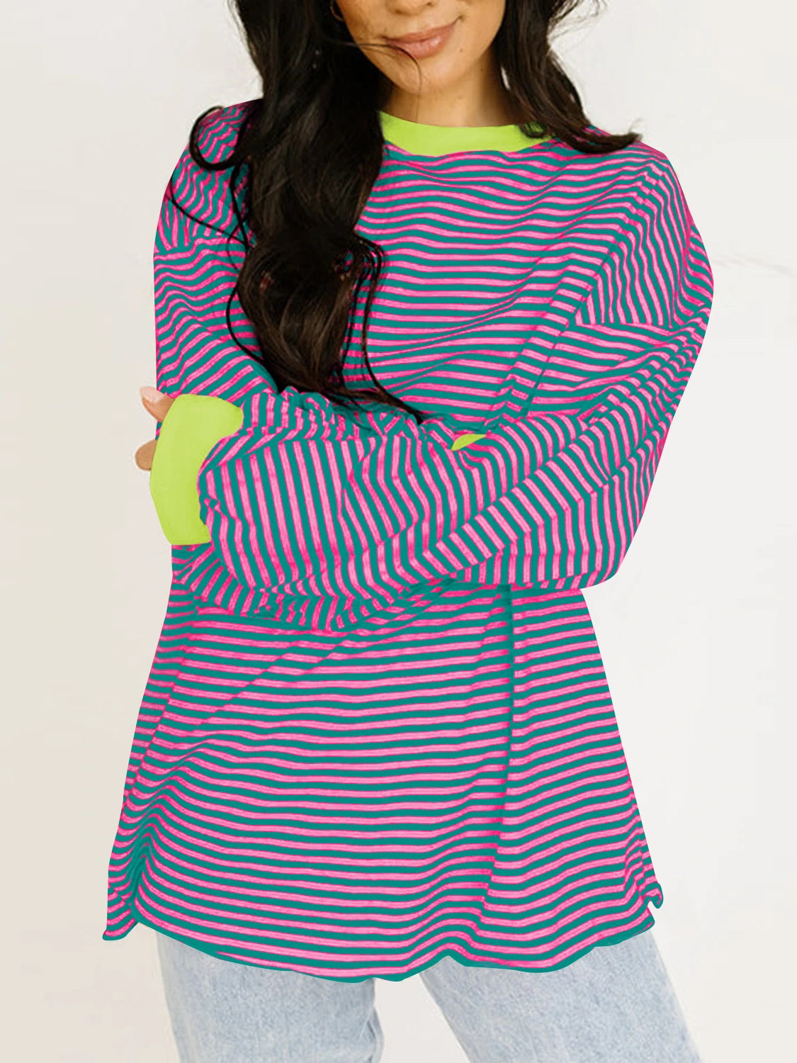 Contrast Striped Long Sleeve Sweatshirt - Charming Charlie