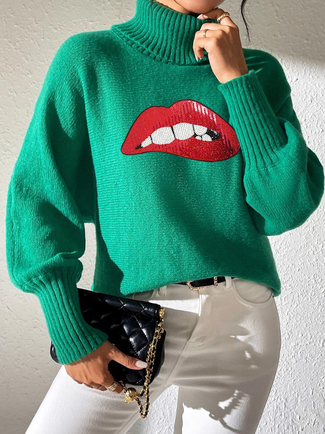 Lip Turtleneck Long Sleeve Sweater - Charming Charlie