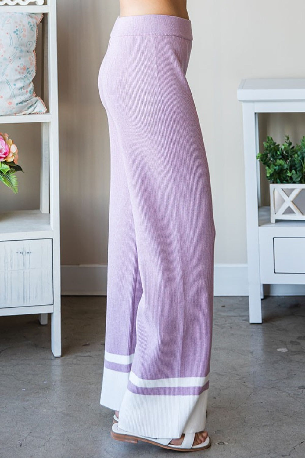 First Love Contrast Ribbed Knit Pants - Charming Charlie