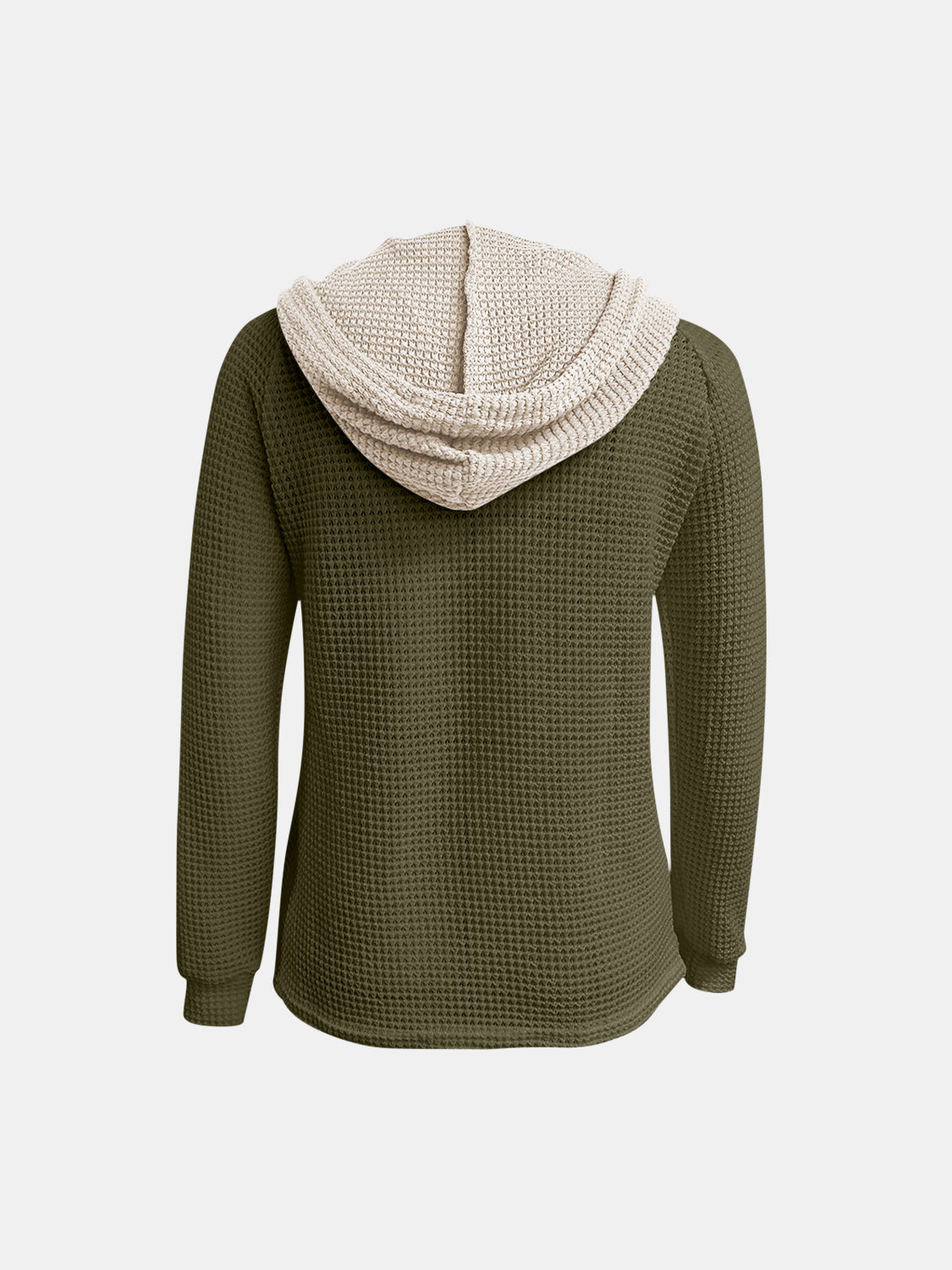 Full Size Waffle-Knit Contrast Long Sleeve Hoodie - Charming Charlie