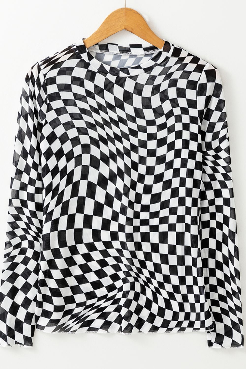 Checkered Mock Neck Long Sleeve Blouse - Charming Charlie
