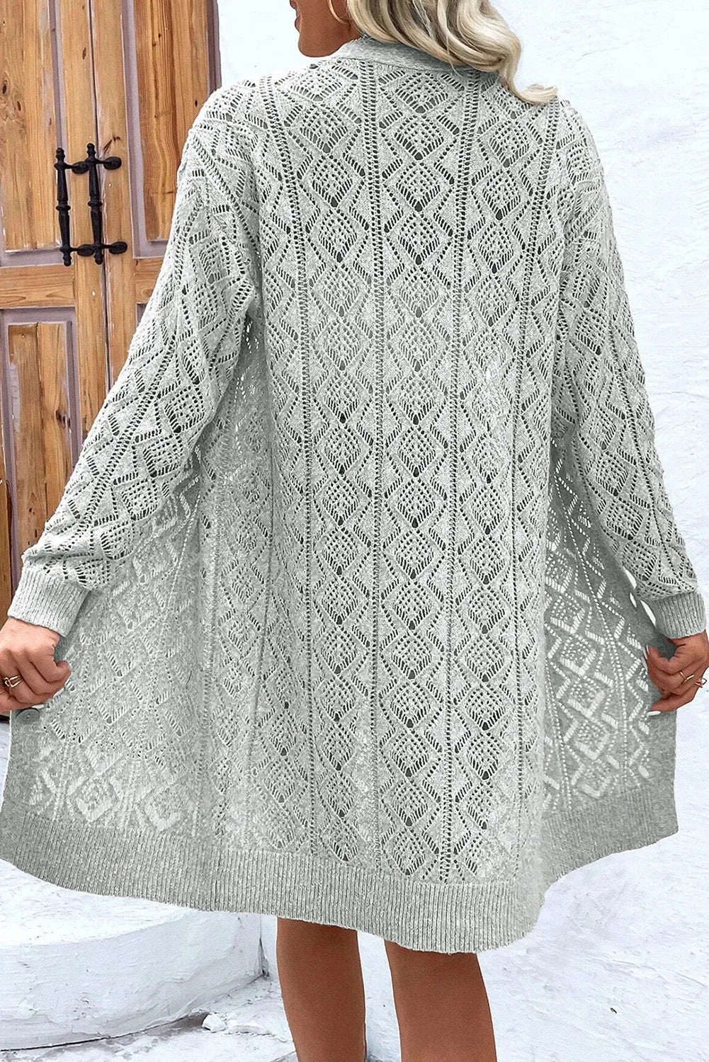 Openwork Button Down Long Sleeve Cardigan - Charming Charlie