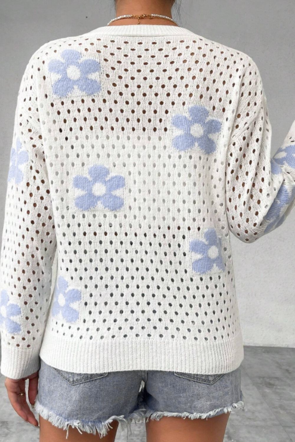Flower Hollowed Out Button Down Long Sleeve Cardigan - Charming Charlie