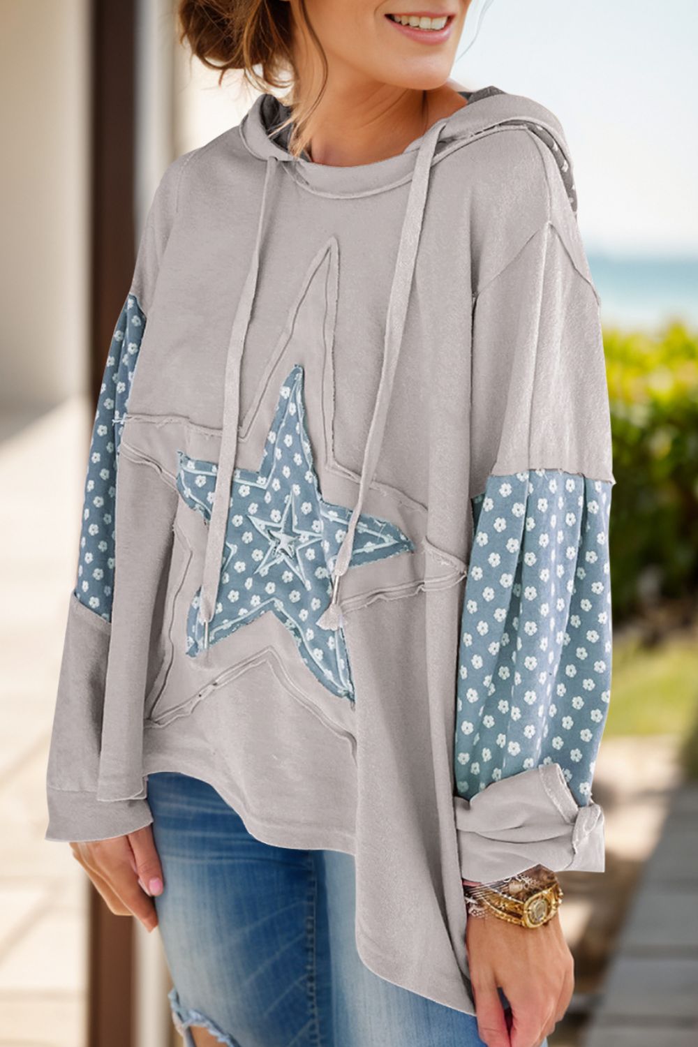Drawstring Star Long Sleeve Hoodie - Charming Charlie