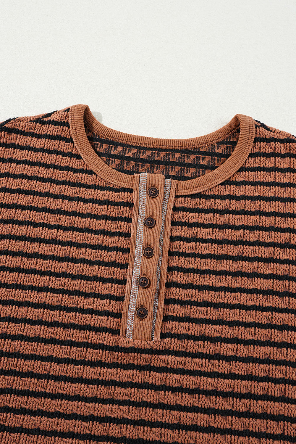 Striped Half Button Long Sleeve Blouse - Charming Charlie