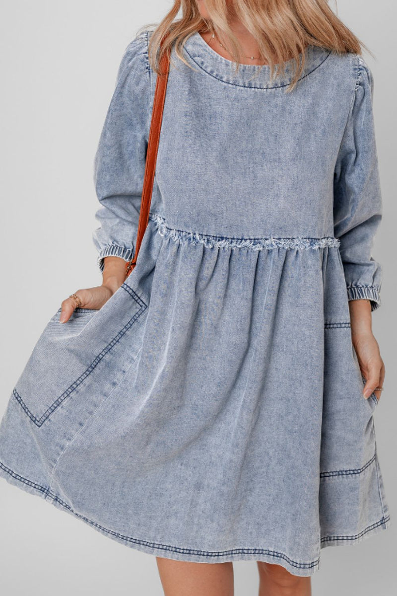balloon denim dress Cutout Round Neck Sleeve Medium / XL oldsku Size:52L Embrace effortless style with White Lace Corset Maxi