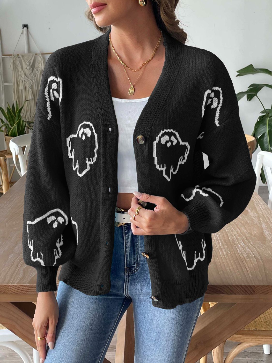 V-Neck Dropped Shoulder Cardigan - Charming Charlie