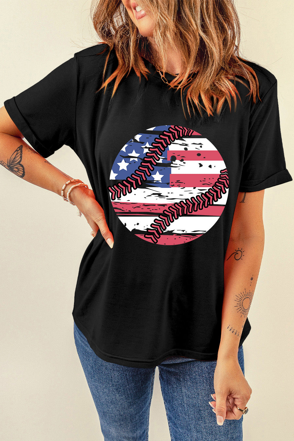 US Flag Round Neck Short Sleeve T-Shirt - Charming Charlie